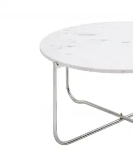 Estila Art-deco bílý kruhový konferenční stolek Jaspis s mramorovou deskou a nohami z kovu 62cm