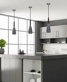 Závěsná lampa šedá kov/dřevo E27 Flen Ledea