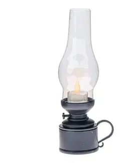 Plastová lucerna s LED svíčkou Flame, v. 24,5 cm, černá