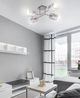 Stropní lampa saténový nikl tkané stínidlo 4x40W Sax