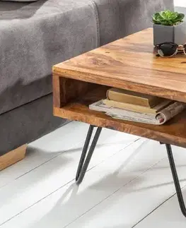 Estila Industriální masivní příruční stolek Sheesham z palisandrového dřeva s kovovými nohami 45cm