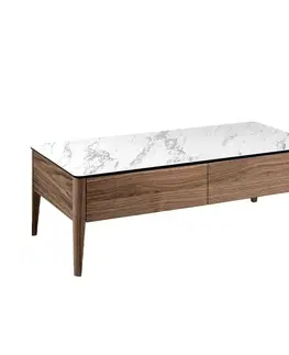 Estila Dřevěný obdélníkový konferenční stolek Vita Naturale bílý mramor 120cm
