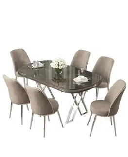 Dining Table & Chairs Set (7 Pieces) Lai - Anthracite, Chrome, Cappuccino