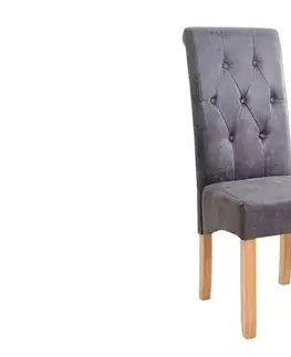 Estila Koloniální šedá čalouněná jídelní židle Valentino z eko kůže s diamantovým prošíváním a dřevěnými nožičkami 110 cm