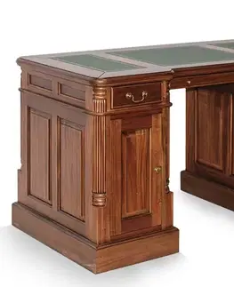Estila Luxusní klasický masivní hnědý mahagonový psací stůl M-Vintage s úložným prostorem se zelenou koženou podložkou 160 cm