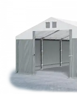 Skladový stan 5x10x2,5m střecha PVC 560g/m2 boky PVC 500g/m2 konstrukce ZIMA PLUS Bílá Šedá Šedá