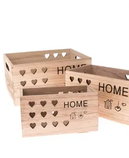 Sada dřevěných bedýnek Home, 3 ks, přírodní
