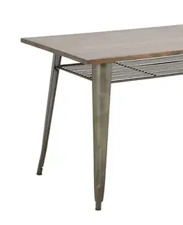 Estila Industriální obdélníkový jídelní stůl Glady s hnědou dřevěnou deskou a šedou kovovou konstrukcí s policí 140 cm