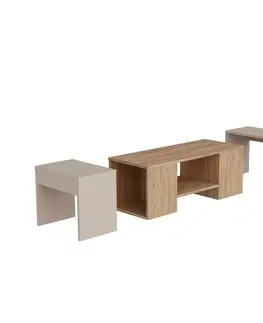 Sada konferenčních stolků Sartos Beige and Atlantic Pine, 3 k