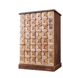 Estila Art deco hnědá barová masivní skříňka Deidra jednodveřová s vinotékou se šuplíky s mozaikou s diamantovým vzorem 89 cm