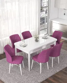 Extendable Dining Table & Chairs Set (7 Pieces) Nef - White, Purple