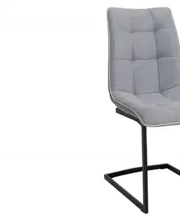 Estila Moderní jídelní židle Suava s šedým textilním prošívaným potahem a černou kovovou podstavou 88 cm