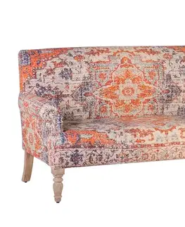 Estila Orientální stylová lavice Malawi s barevným oranžovým čalouněním s ornamentálním zdobením a dřevěnými nožičkami 147cm