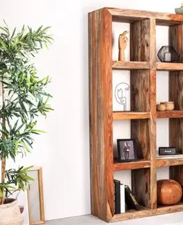 Estila Masivní designový regál Makassar z palisandrového dřeva hnědé barvy s osmi poličkami 180cm