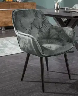 Estila Retro designové šedozelené čalouněné křeslo Milano s opěrkami na ruce 84cm