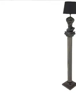 Estila Designová vintage černá stojací lampa Antica ve tvaru antického sloupu s bustou Davida s kulatým textilním stínítkem 120 cm