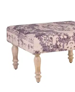 Estila Vintage taburetka Malawi s fialovým čalouněním s orientálním zdobením a hnědými dřevěnými nožičkami 76cm