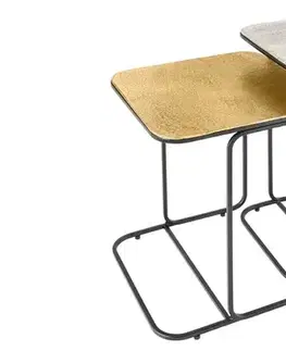Estila Stylový set čtvercových konferenčních stolků Ambi ve zlaté a stříbrné barvě z kovu s černým kovovým rámem 48 cm