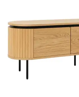 Estila Designový oválný třídveřový TV stolek Maderia v naturálním hnědém dubovém provedení s lamelovým drážkováním 160 cm
