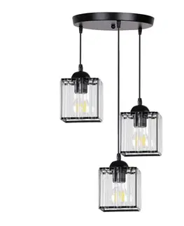Závěsná lampa Glassia, černá, 3x40, E27, černé stínidlo + čiré krystaly