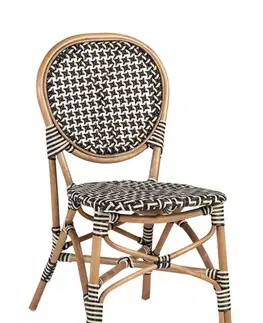 Estila Designová ratanová zahradní židle Bistro s hnědým rámem a stylovým černo-bílým výpletem 92 cm