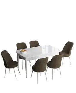 Extendable Dining Table & Chairs Set (7 Pieces) Han - White, Brown