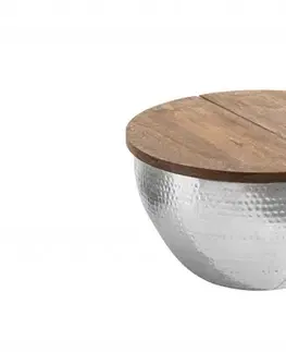 Estila Industriální kovový konferenční stolek Sevila s úložným prostorem pod masivní deskou 60cm