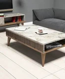 Konferenční stolek Milan - Walnut, White Marble