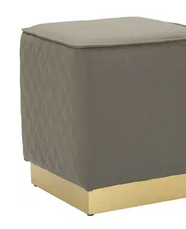 Estila Art deco čtvercová čalouněná prošívaná hnědá kožená taburetka Glamia Tapisé v hnědé barvě s diamantovým vzorem 38 cm