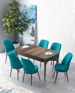 Extendable Dining Table & Chairs Set (7 Pieces) Zen - Baroque, Turquoise