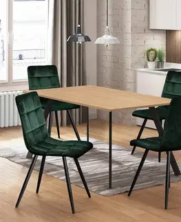 Jídelní stůl 120x80 BERGEN dub + 4 židle BERGEN zelený samet