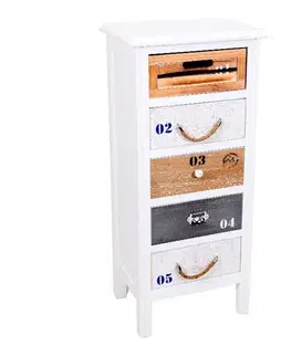 Estila Designová vintage bílá komoda Savona s pěti zásuvkami různých barev 95 cm