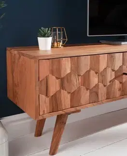 Estila Designový televizní stolek Mozaika akácie z masivu 140cm