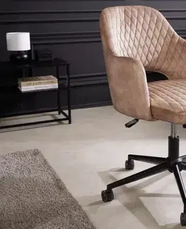 Estila Moderní designová kancelářská židle Pedro otočná na kolečkách se sametovým čalouněním s prošíváním světle béžová 82 cm