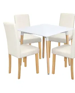 Jídelní stůl ONE 80x80 bílý + 4 židle PRIMA bílá/světlé nohy
