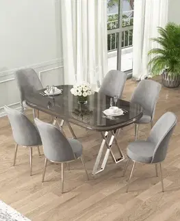 Dining Table & Chairs Set (7 Pieces) Lai - Anthracite, Chrome, Grey