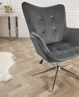 Estila Stylové moderní křeslo Deventry Gris ze sametu