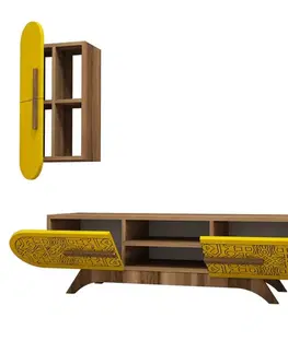 TV stěna / Sestava pod TV Defne - Walnut, Yellow