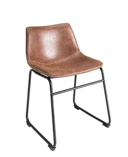 Estila Stylová vintage hnědá kožená jídelní židle Dingo s texturovaným povrchem a černou kovovou konstrukcí 75 cm