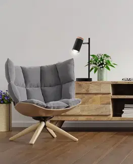 STOLNÍ LAMPA LAGOS ČERNÁ 1X15W GU10 STÍNIDLO ČERNÉ+DŘEVĚNÉ