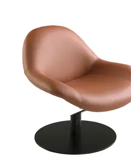 Estila Luxusní moderní otočné křeslo Forma Moderna s koňakově hnědým potahem z ekokůže a černou kulatou podstavou 86 cm