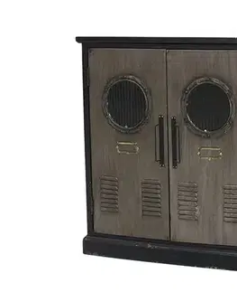 Estila Industriální dvoudveřový příborník Lincoln s pěti zásuvkami v černé barvě s designovými detaily v šedé a hnědé 105 cm