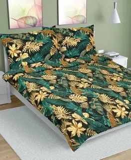 Bellatex Bavlněné povlečení Monstera zelená, 140 × 200, 70 × 90 cm