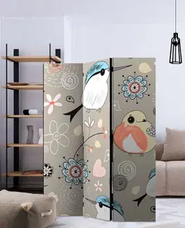 Paraván Natural pattern with birds Dekorhome