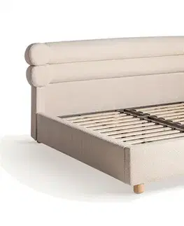 Estila Luxusní art deco manželská postel Harlow s bílým krémovým čalouněním z bouclé látky 212 cm