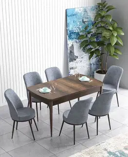 Extendable Dining Table & Chairs Set (7 Pieces) Han - Baroque, Grey