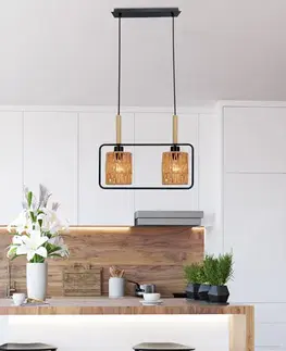 Závěsná lampa Crown, černá, 2x40W, E27, béžové stínidlo