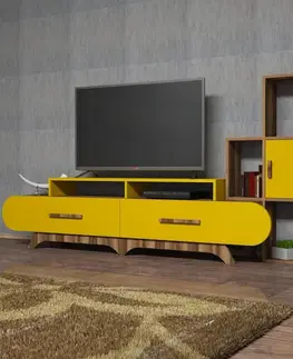 TV stěna / Sestava pod TV Flora S - Walnut, Yellow