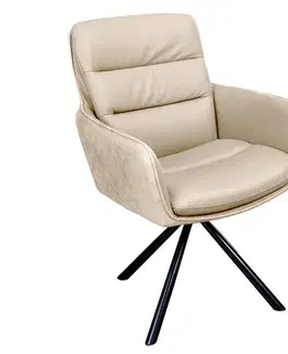 Estila Designová kožená otočná béžová jídelní židle Dover s černými kovovými nožičkami 88 cm