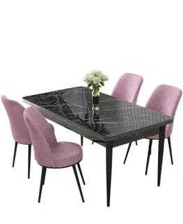 Dining Table & Chairs Set (5 Pieces) Nil - Black Marble, Pink
